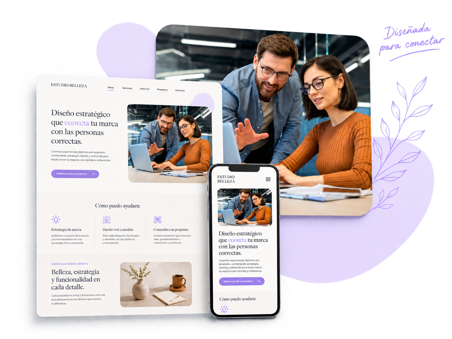 Profesional revisando una página web adaptable en computadora y móvil diseñada por Convierte Web