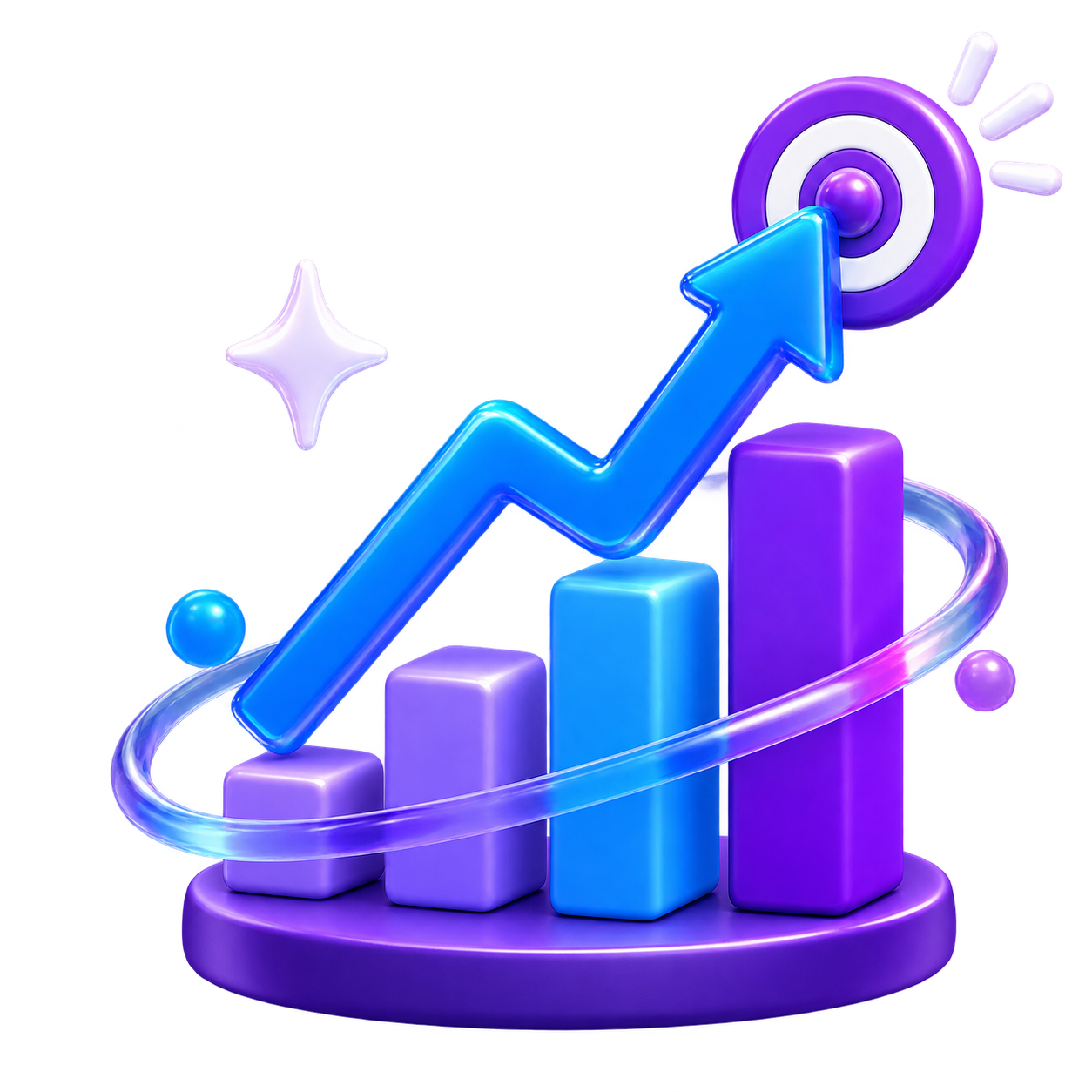 Icono 3D de crecimiento y conversión que representa resultados de negocio